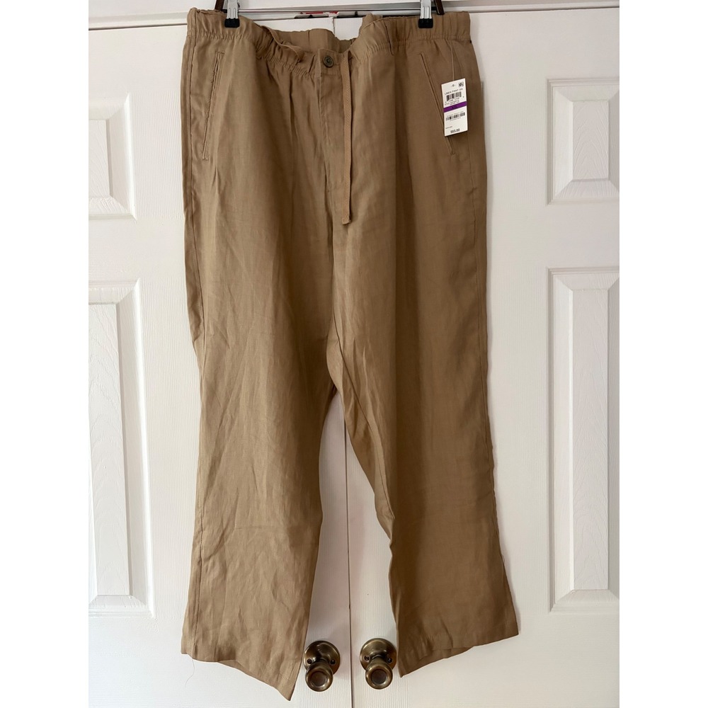 Tasso‎ Elba Island Linen Pants XXL Safari Tan Drawstring Elastic Waist NWT